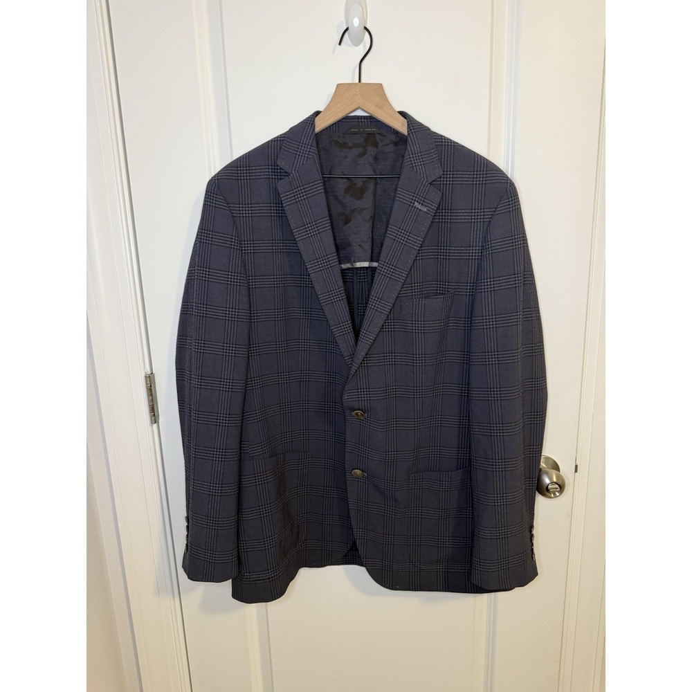BOSS Hugo Boss Mens Blazer 44R Blue Stretch Silk Wool Sports Coat Textured LG/XL